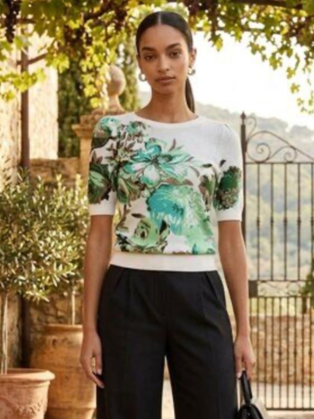 NWOT Maeve Anthropologie Harmon Jacquard Sweater Tee, Size Small